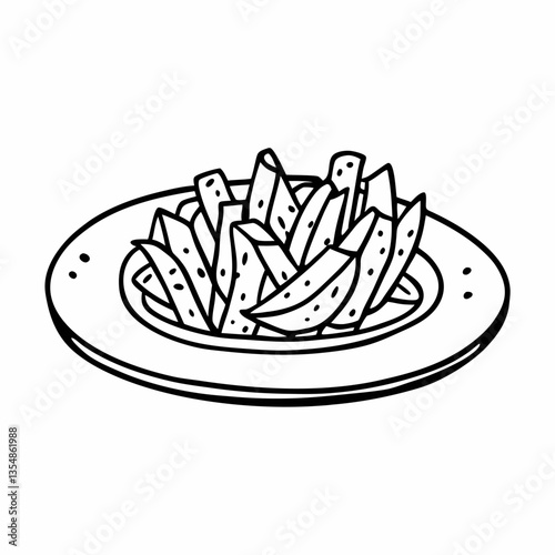 Monochrome  Illustration of French Fries on Plate for Food Design