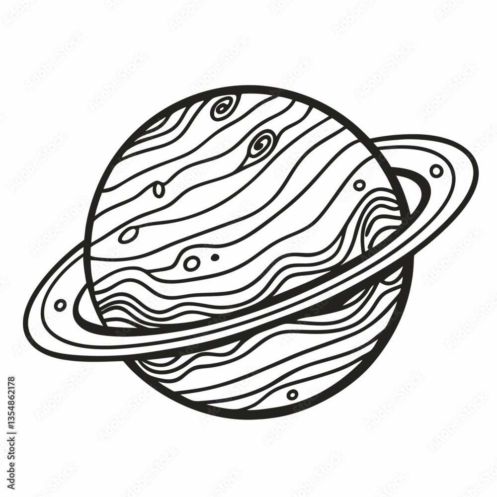 Obraz premium Hand Drawn Saturn Illustration with Rings and Textured Patterns for Coloring
