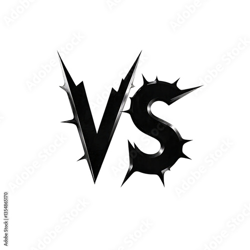Metallic vs logo with sharp spikes against a black background in a graphic design element