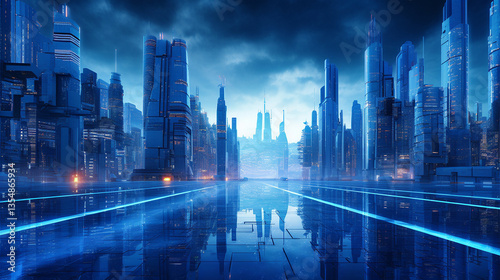 Blue city buildings sceneint ensivete chnology photo