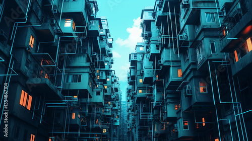 Blue city buildings sceneint ensivete chnology photo