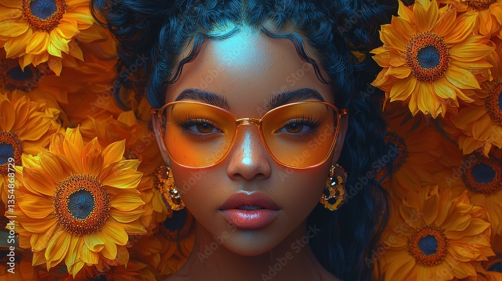 Fototapeta premium Woman surrounded by sunflowers