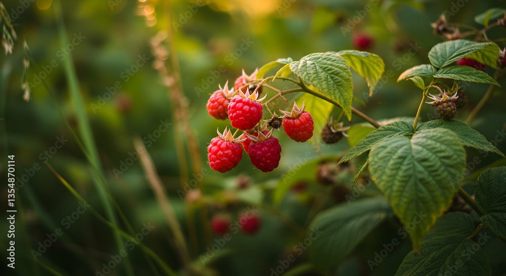 Picking Ripe Raspberries in a Natural Garden Setting During Summer Picking Ripe Raspberries in a Natural Garden Setting During Summer