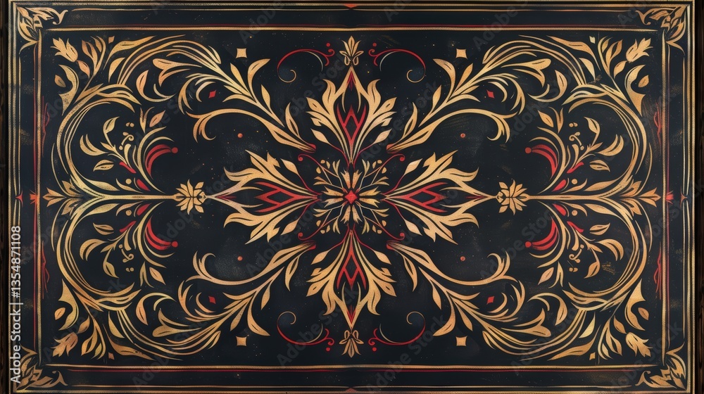 Obraz premium Ornate, symmetrical, floral, dark background pattern