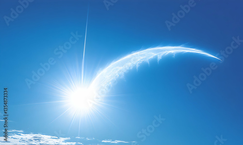 Bright sun rays bursting through a vibrant blue sky, a celestial arc of light adds a touch of magic. Perfect for designs needing a hopeful and inspirational feel.