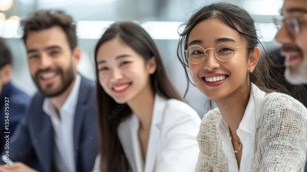 Diverse business people smiling in a meeting room Diverse business people smiling in a meeting room