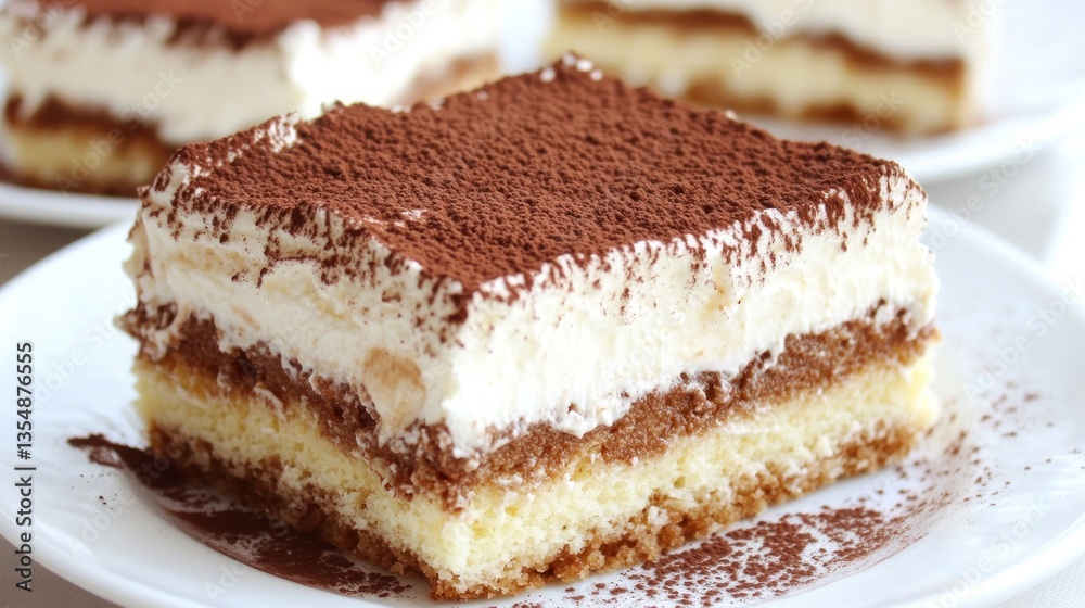 A Delicious Piece Of Cake Sprinkled With Chocolate Powder A Delicious Piece Of Cake Sprinkled With Chocolate Powder