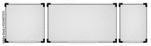 White boards. 3d realistic school or business office demonstration white board in various size. Blank empty magnetic board, information display vector mockups.
