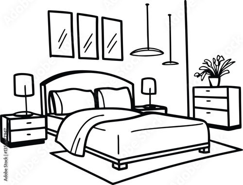 modern bedroom interior with bed