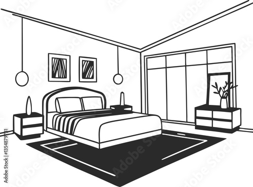 modern bedroom interior with bed