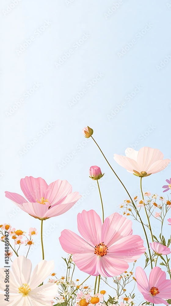 Pink Cosmos Bloom for Spring Sky. Pink Cosmos Bloom for Spring Sky.