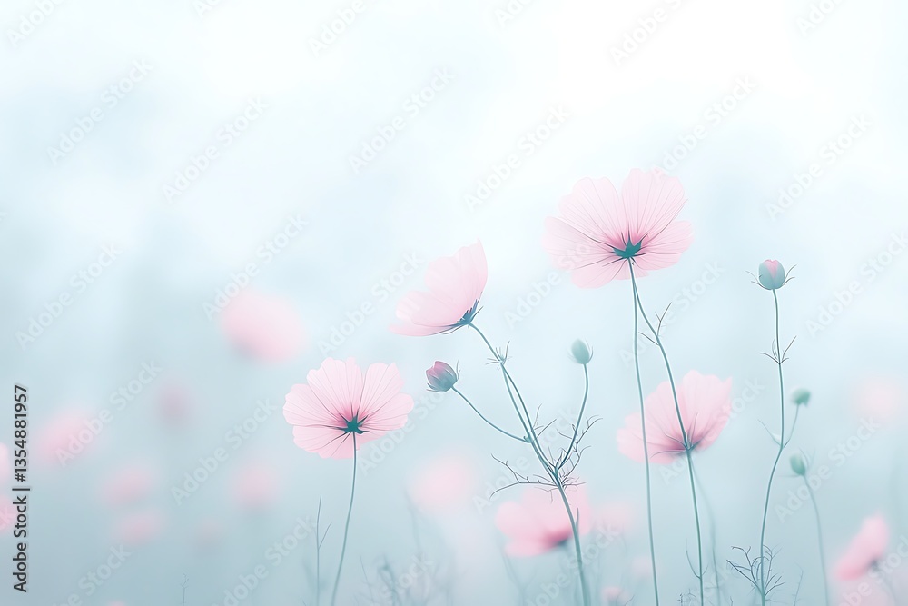 Pink Cosmos Field with Soft Focus. Pink Cosmos Field with Soft Focus.