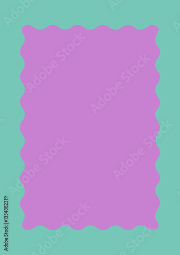 Rectangular Wavy Scalloped Frame. Purple Stamp, Badge or Sticker on Mint Background