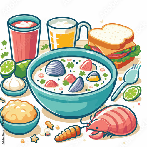 food, dinner, chowder, delicious, clam, bowl, soup, meal, lunch, seafood, gourmet, healthy, potato, creamy, cream, fresh, shellfish, white, cuisine, dish, parsley, bread, spoon, milk, hot, background,
