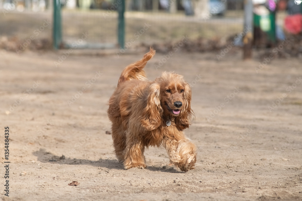 Portrait of a beautiful purebred cocker spaniel in a spring city. Portrait of a beautiful purebred cocker spaniel in a spring city.