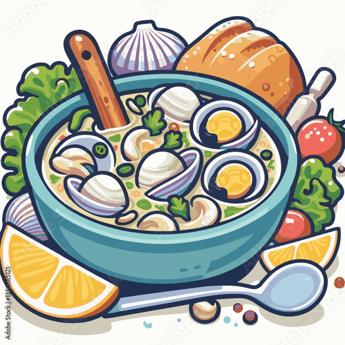 food, dinner, chowder, delicious, clam, bowl, soup, meal, lunch, seafood, gourmet, healthy, potato, creamy, cream, fresh, shellfish, white, cuisine, dish, parsley, bread, spoon, milk, hot, background,