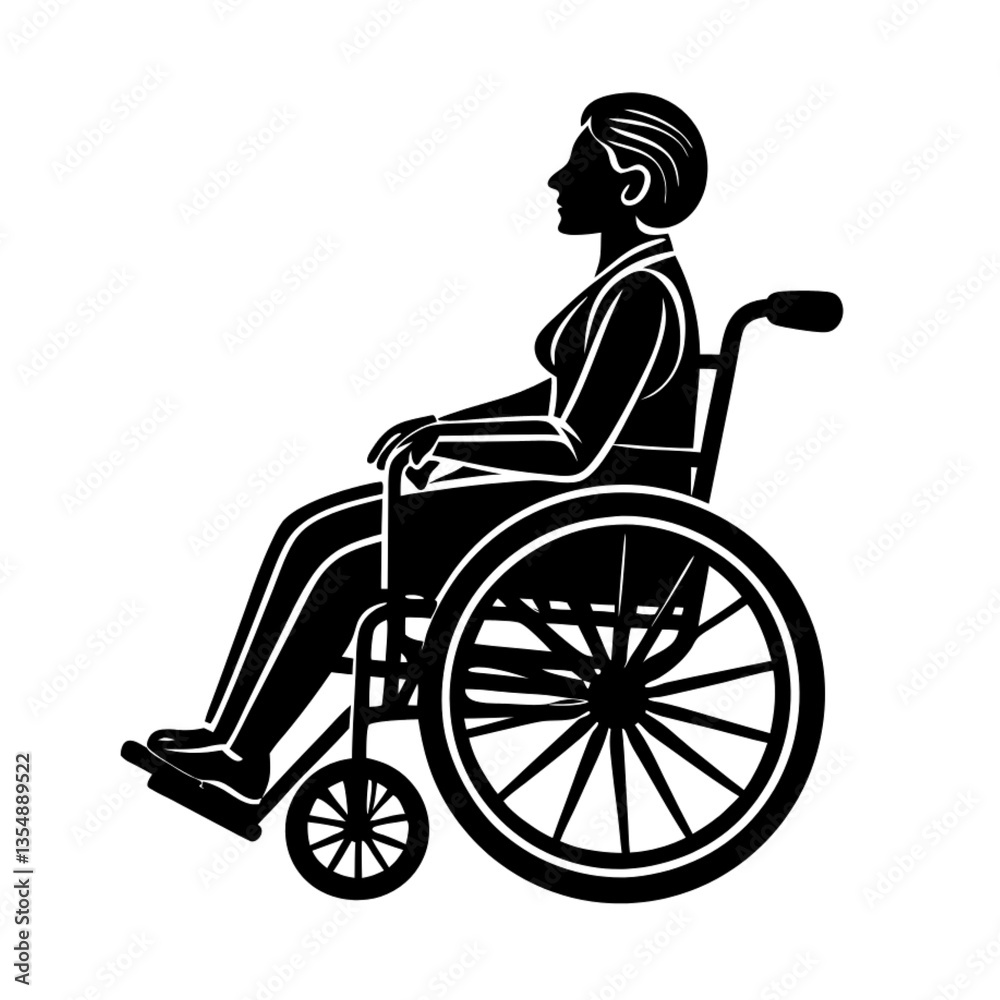 Silhouette of person in wheelchair, side profile, accessibility concept Silhouette of person in wheelchair, side profile, accessibility concept