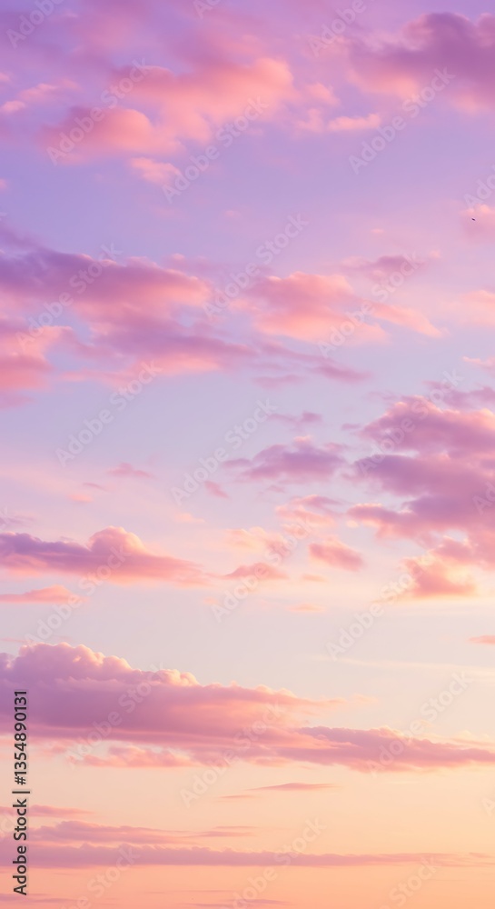 Fototapeta premium Beautiful pastel sunset sky with soft clouds in shades of pink, purple, and orange, creating a serene and dreamy atmosphere, perfect for backgrounds and artistic inspiration.