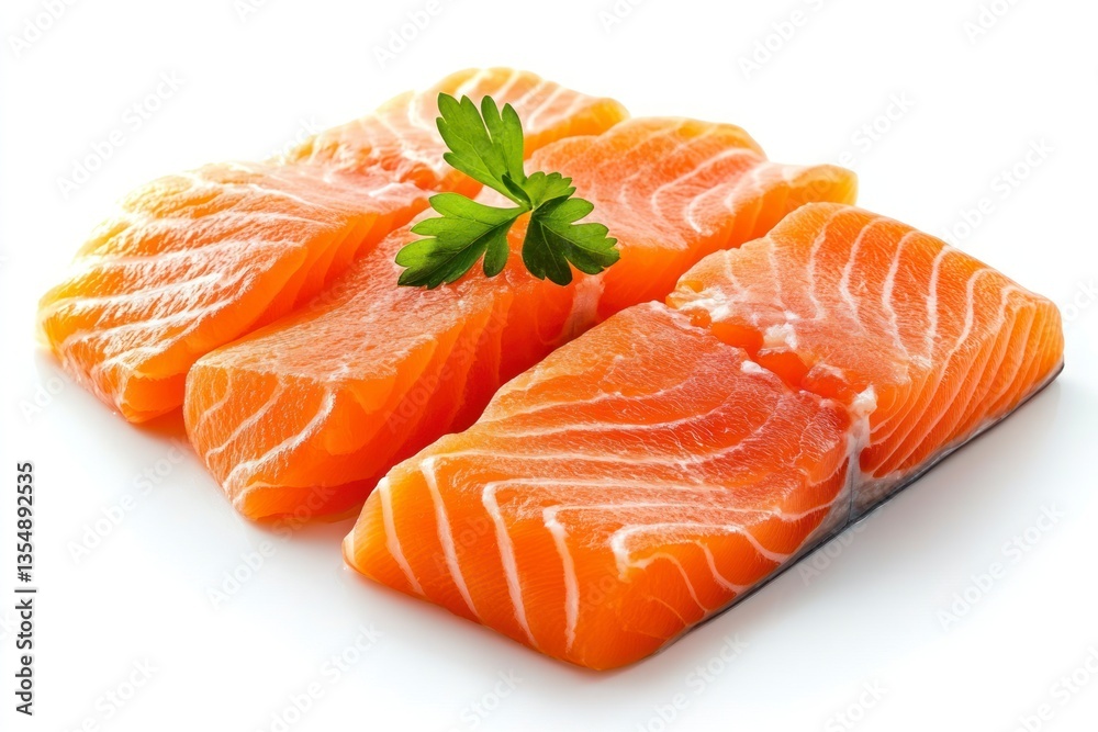 Fresh Salmon Fillets Close-up Ready for Cooking with Garnish Fresh Salmon Fillets Close-up Ready for Cooking with Garnish
