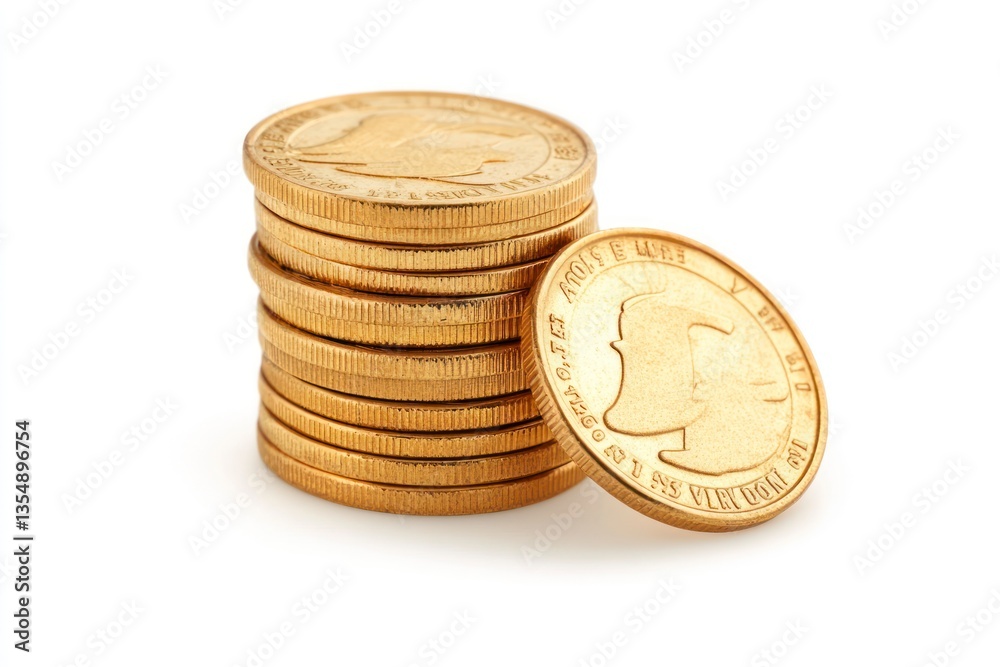 Stack of Golden Coins with Profile Figure on White Background Stack of Golden Coins with Profile Figure on White Background