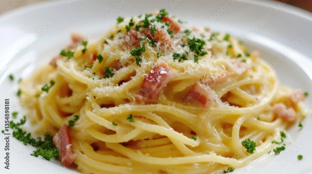 Delicious pasta dish with cheese and green herbs for a meal Delicious pasta dish with cheese and green herbs for a meal