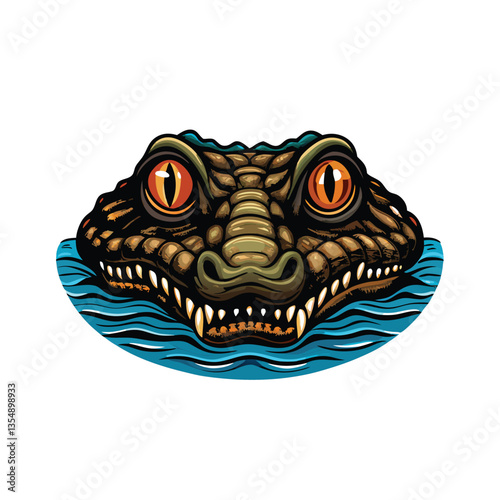 Close-up of a caiman's menacing eyes and sharp teeth, partially submerged in murky water.  Focus on reptilian details.