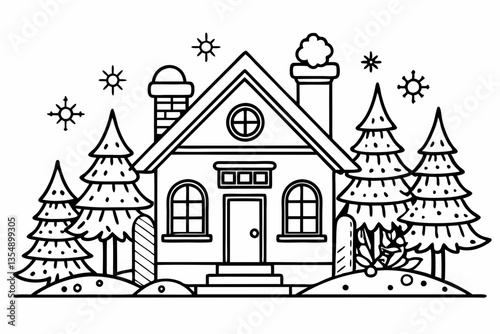 coloring page line art Christmas home black vector