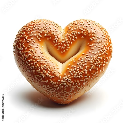 A sesam bun in heart shape isolated on white background