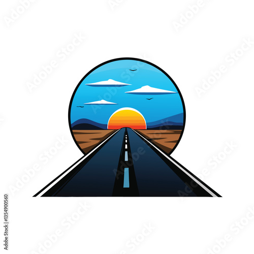 A desolate, winding asphalt road vanishes into a hazy, sun-drenched horizon, conveying feelings of solitude and endless journey.