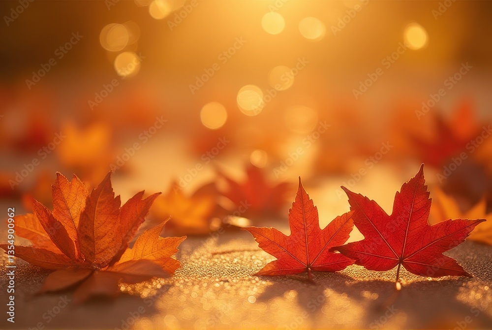Naklejka premium Golden Hour Autumn Leaves on Ground