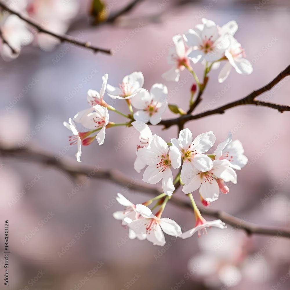 Fototapeta premium Delicate cherry blossom branches in soft focus with subtle shadows, soft focus, spring