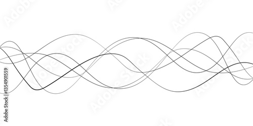 Thin wavy line abstract background. Abstract black lines wave curve motion on white background. Vector Illustration.
