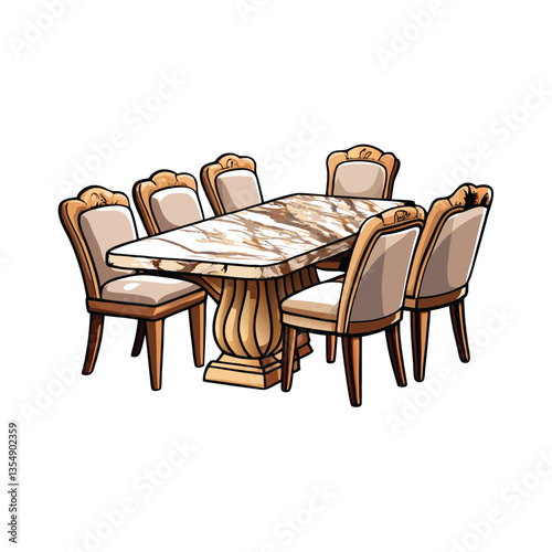 A sleek, modern dining set featuring a polished marble table and plush velvet chairs, ideal for a stylish contemporary home.