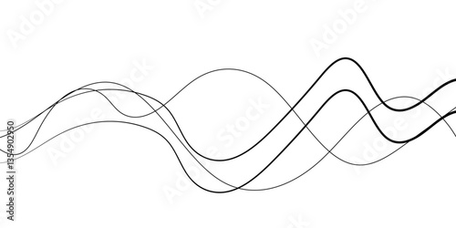 Thin wavy line abstract background. Abstract black lines wave curve motion on white background. Vector Illustration.