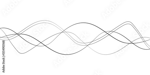 Thin wavy line abstract background. Abstract black lines wave curve motion on white background. Vector Illustration.
