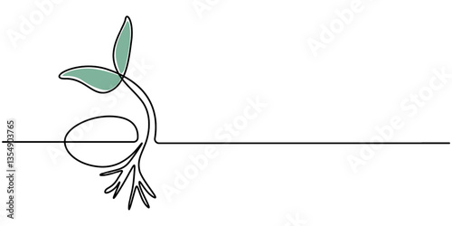 Single continuous line art sprout growth isolated on white background. Vector illustration, Plant growing continuous one line art drawing of tree plant outline vector illustration. Sprout Continuous
