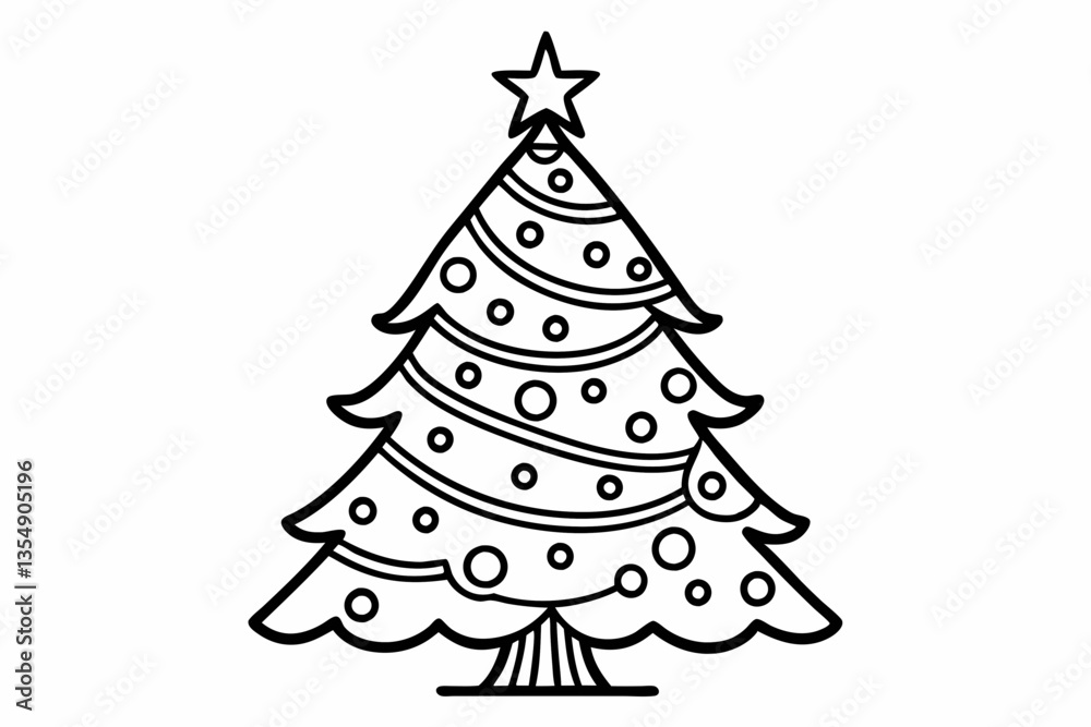 Fototapeta premium coloring page line art Christmas tree black vector
