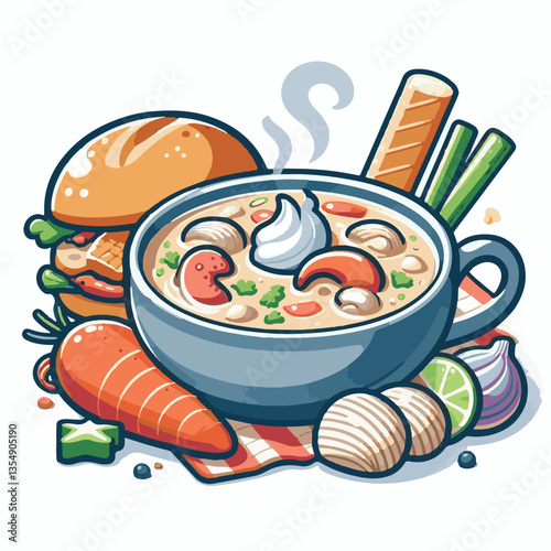 food, dinner, chowder, delicious, clam, bowl, soup, meal, lunch, seafood, gourmet, healthy, potato, creamy, cream, fresh, shellfish, white, cuisine, dish, parsley, bread, spoon, milk, hot, background,