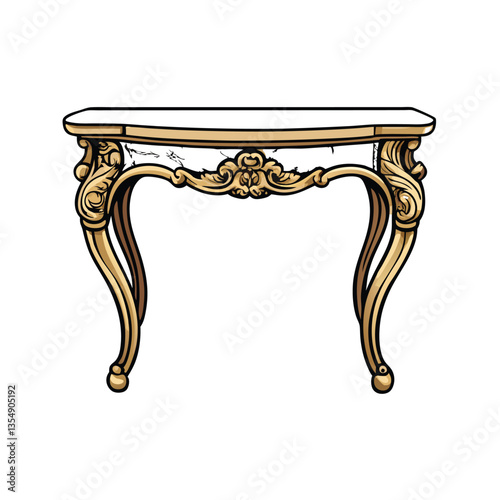 An elegant marble-topped console table, showcasing its veining and polished surface, stands elegantly against a textured background.  High-resolution image.