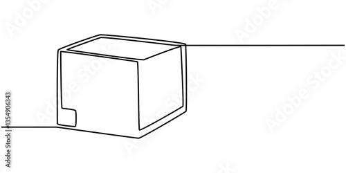 Carton box one line continuous drawing. Cardboard box continuous one line illustration, A cardboard box is drawn by one black line on a white background. Continuous line drawing. Vector illustration.