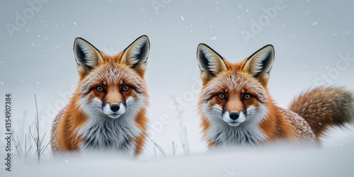 Alert Foxes with Playful Spirit Amidst Snowy Landscape