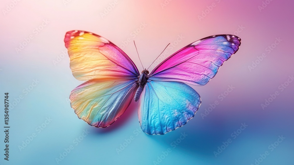 Rainbow butterfly, pastel background, vibrant wings, design element Rainbow butterfly, pastel background, vibrant wings, design element