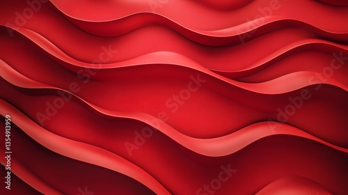 Cherry red wallpaper with a minimalist wave pattern, modern design, tranquil atmosphere