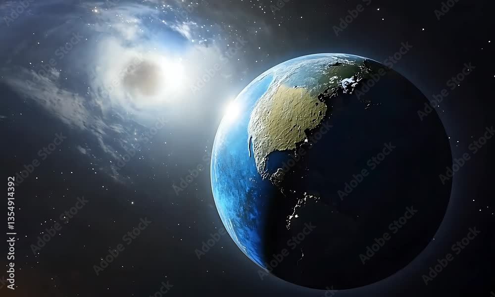 Rotating Planet Earth in Space with Bright Star Light Animation Rotating Planet Earth in Space with Bright Star Light Animation