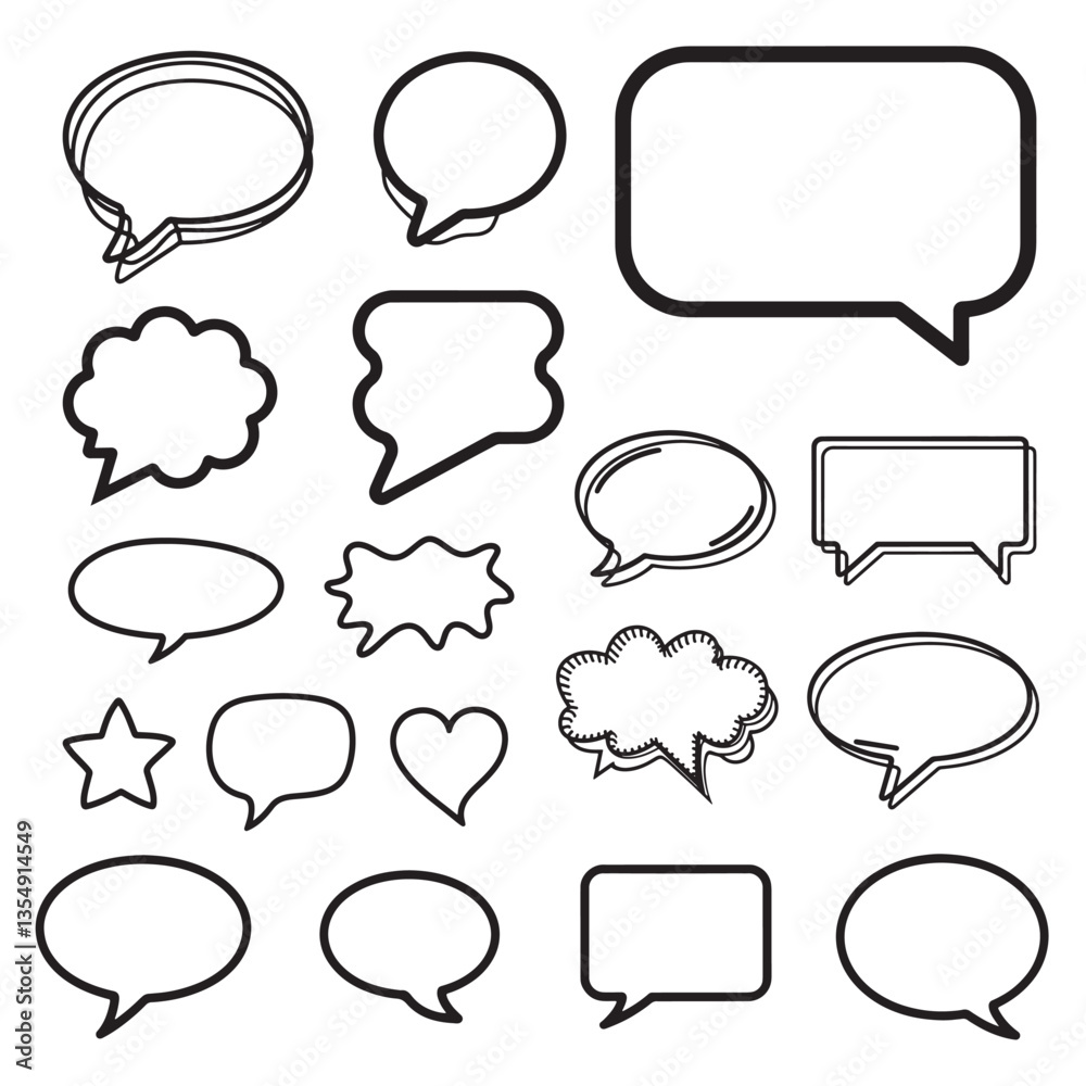 Set of speech bubble shape vector silhouette on white background Set of speech bubble shape vector silhouette on white background
