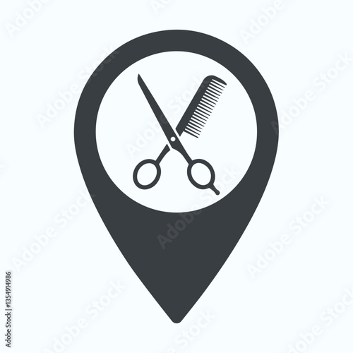 Salon Location Pin Icon, Beauty Parlor Map Marker, Haircut Symbol