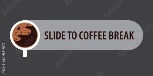 Cup of coffee with foam. Hot coffee mug. Top view. White mug. Slide to coffee break. Horizontal banner.