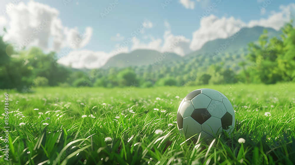 Fototapeta premium Soccer ball on a grassy field 