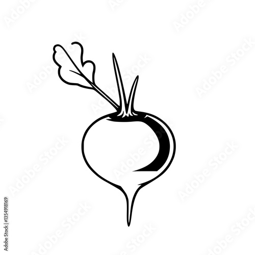 A Striking Black and White Illustration of a Turnip Fresh from the Garden