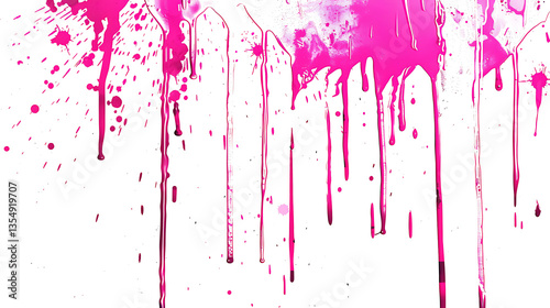 Neon pink spray paint mark with drips, isolated on a white background